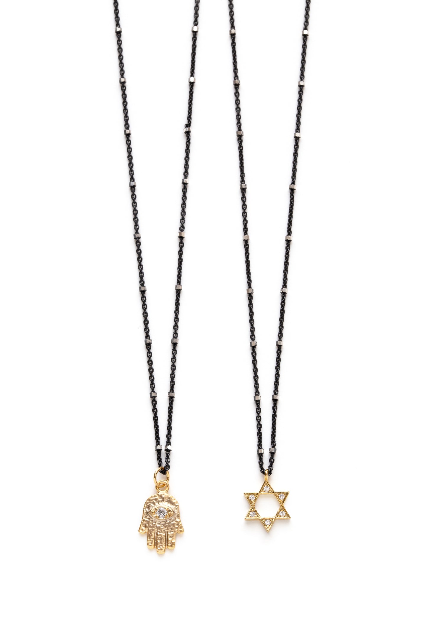 Three Tone Sterling Judaica Charm Necklace