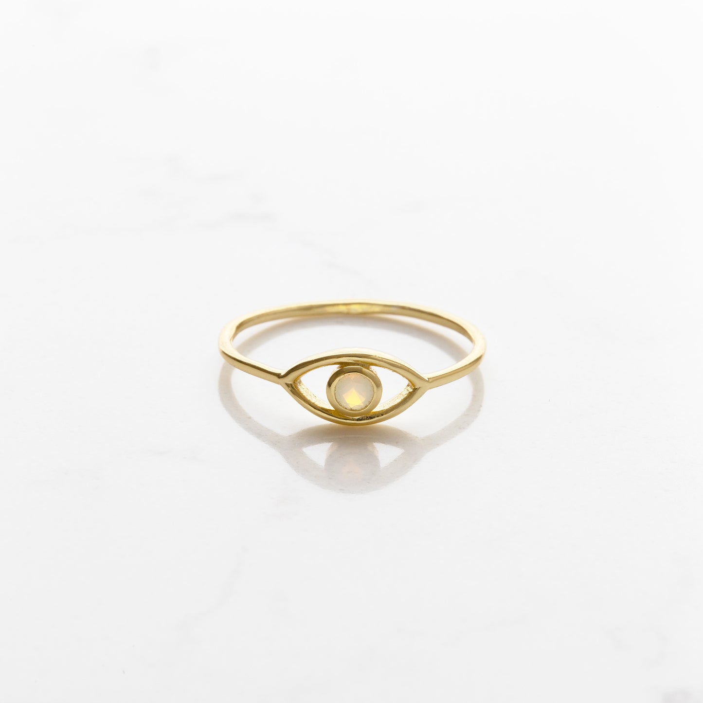 Gold Evil Eye Ring with Opalite Stone