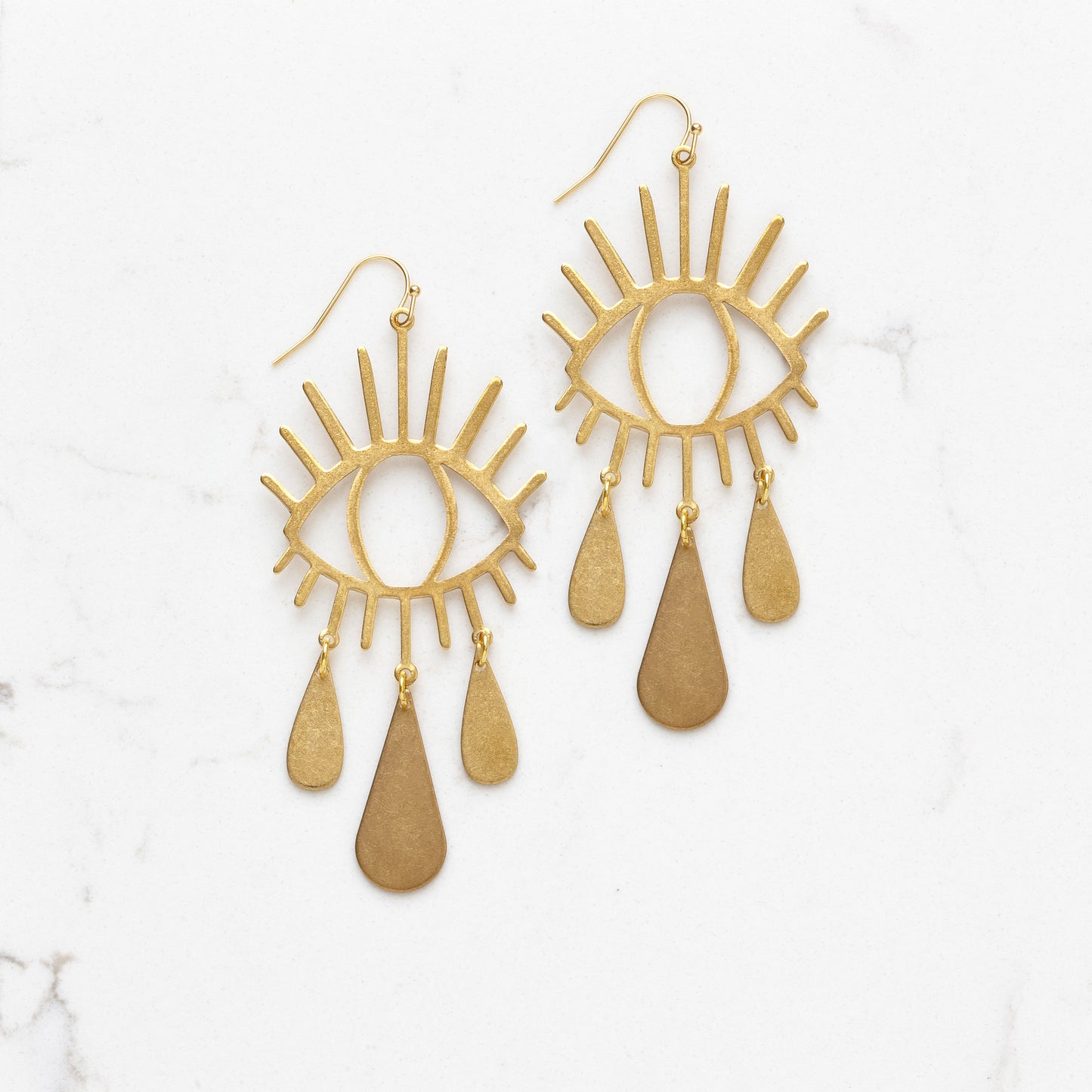Large Brass Evil Eye Dangle Earrings