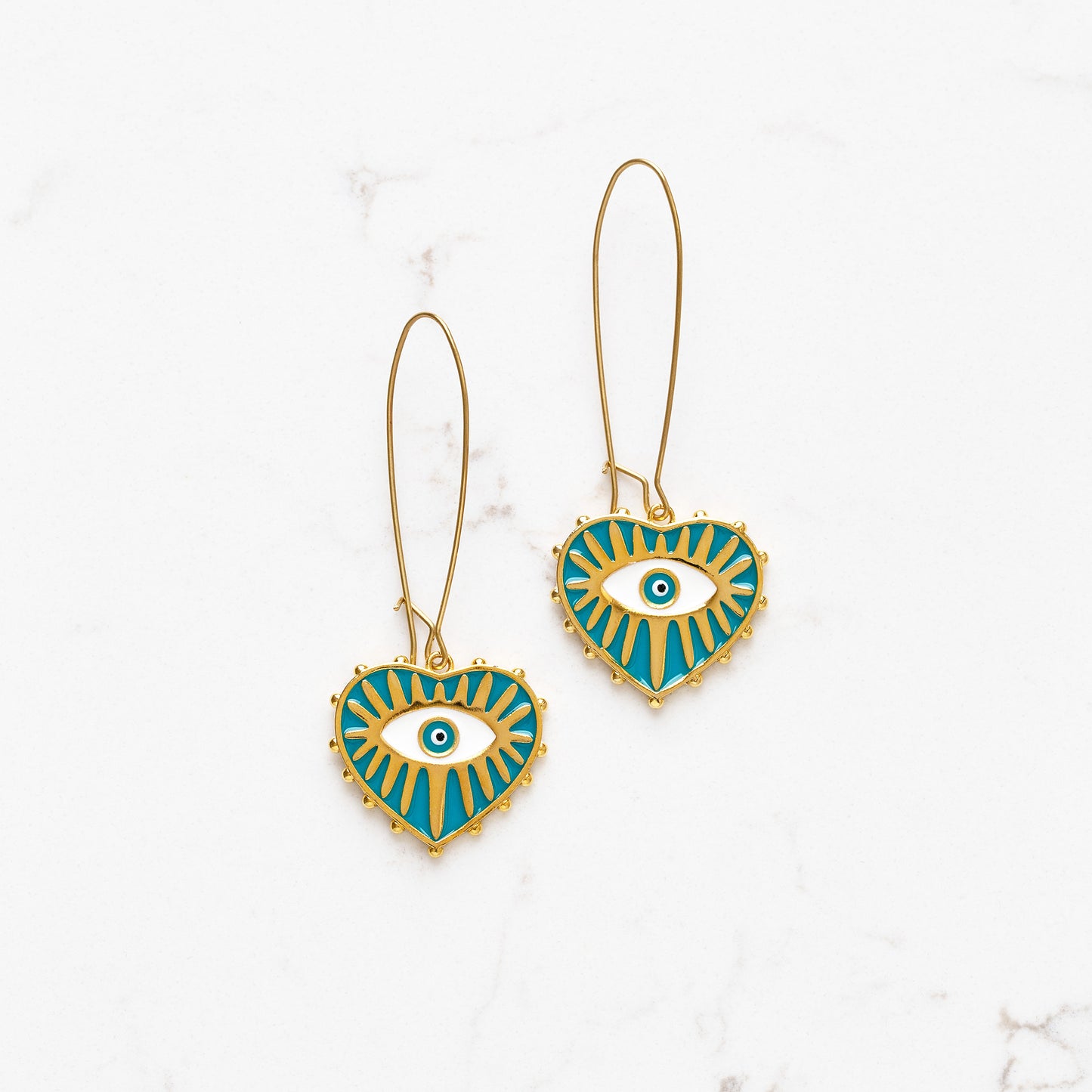Enamel Heart Evil Eye Drop Earrings