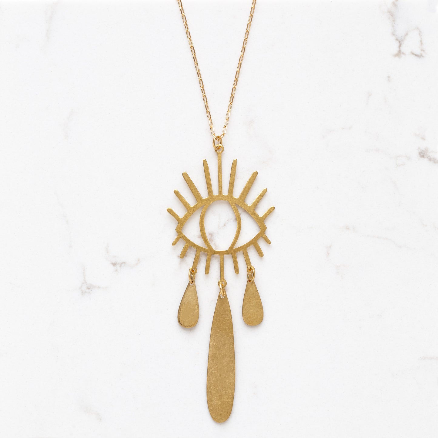 Long Brass Evil Eye Necklace