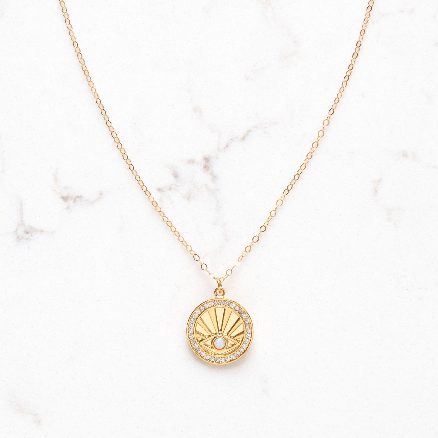 Opal Evil Eye Medallion Necklace