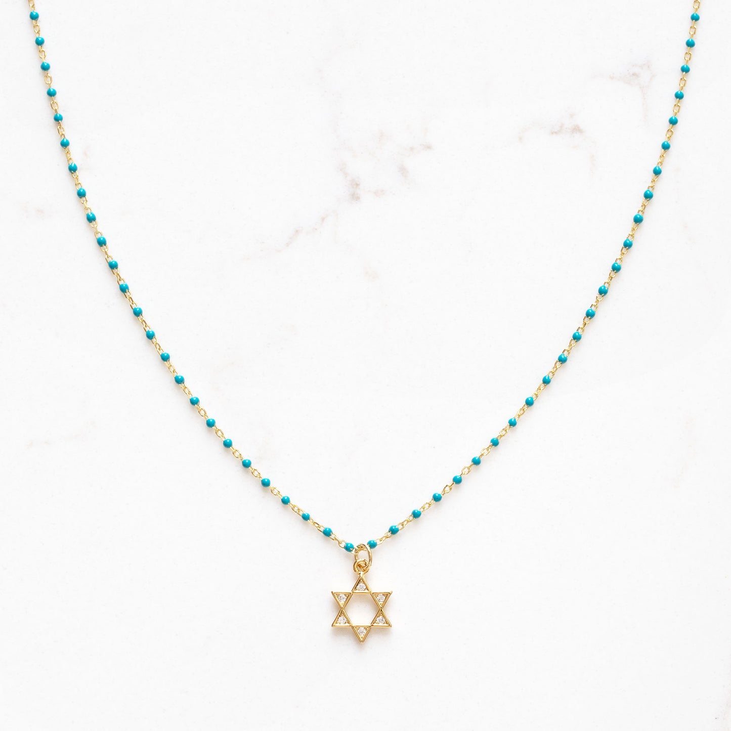 Jewish Symbol Charm Necklace on Enamel Beaded Chain