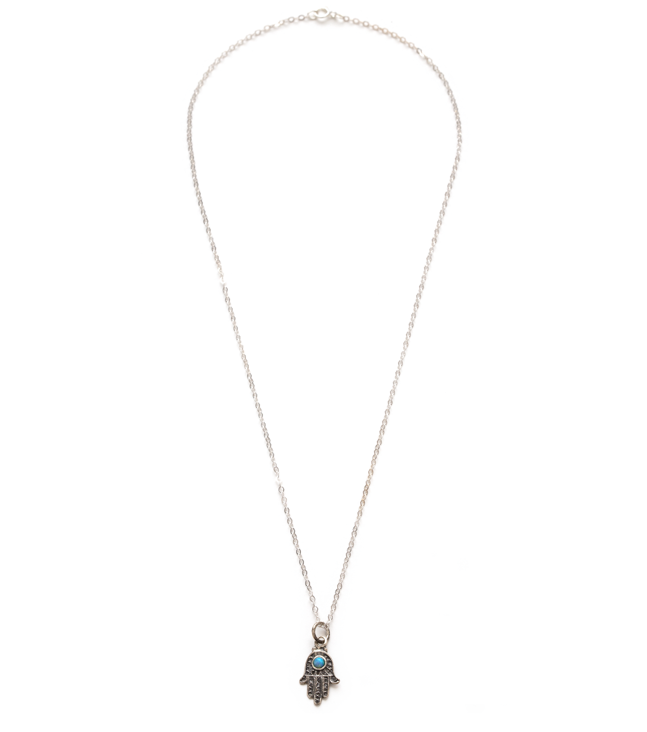 Sterling Silver and Opal Filigree Hamsa Necklace