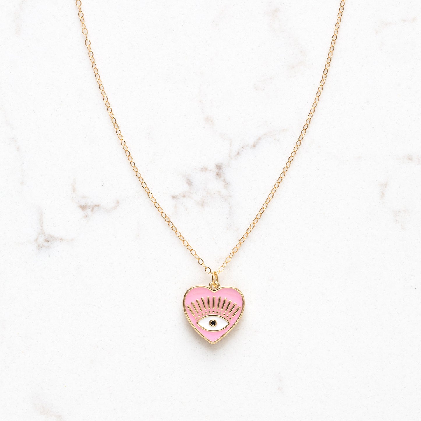 Pink Enamel Evil Eye Necklace